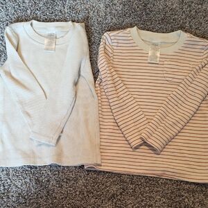 2T - Lot Of 2 Kids Long Sleeve Shirts - Cream and Tan Stripes
